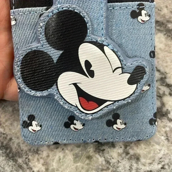 Disney Parks Mickey Mouse Denim Jean RFID Credit Card Holder Slim Wallet - Picture 5 of 7
